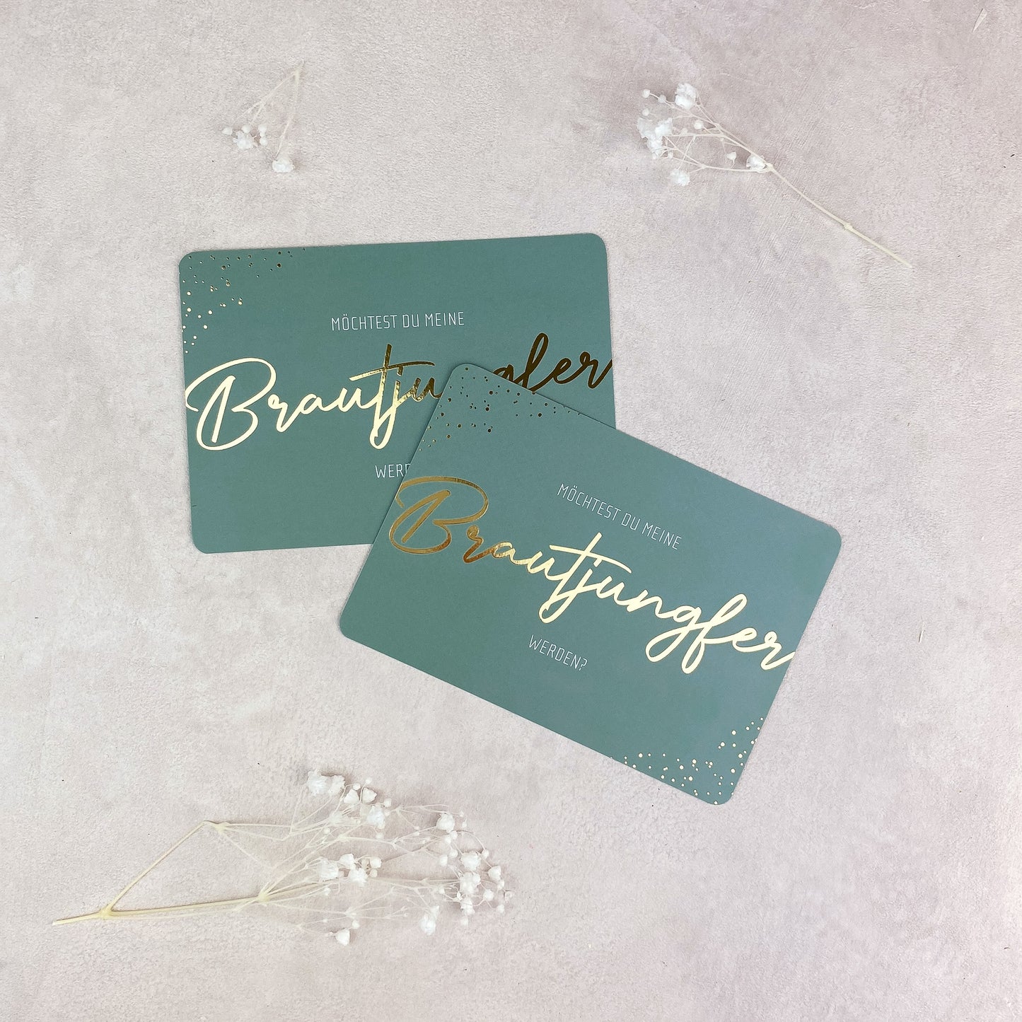 Karte Brautjungfer fragen - Grün/Gold