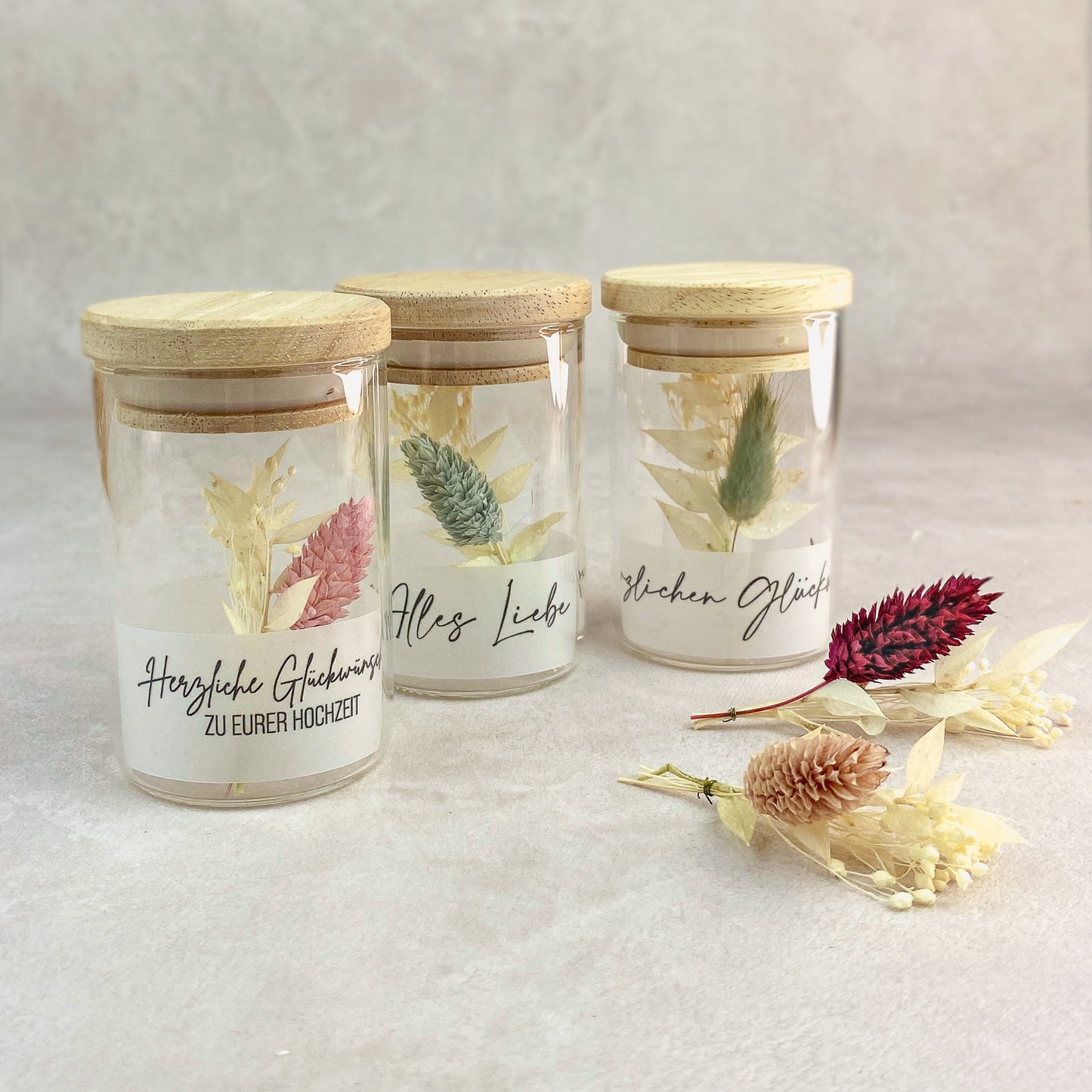 Geschenkglas Alles Liebe mit Trockenblumen