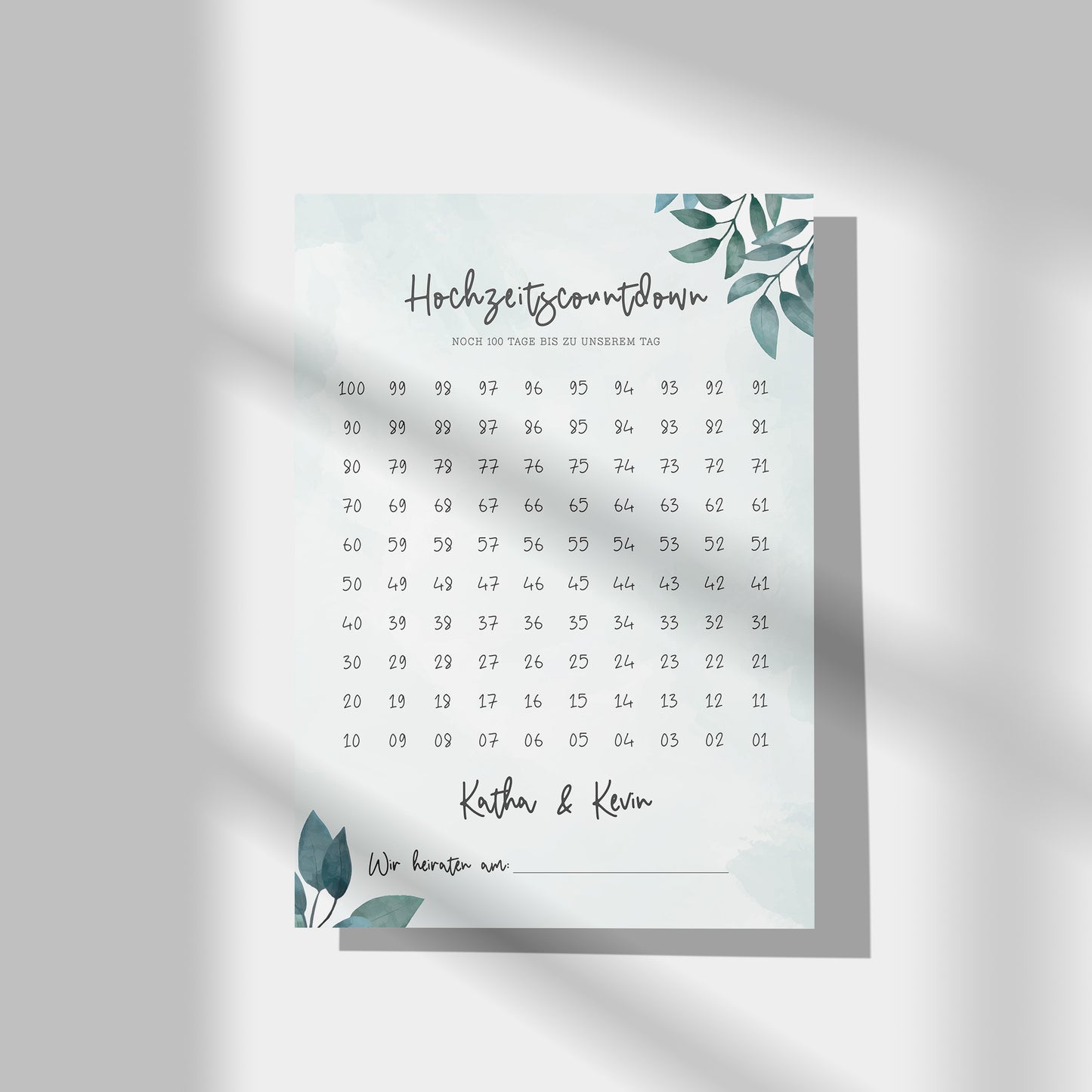 Countdown Hochzeit Greenery - personalisiert