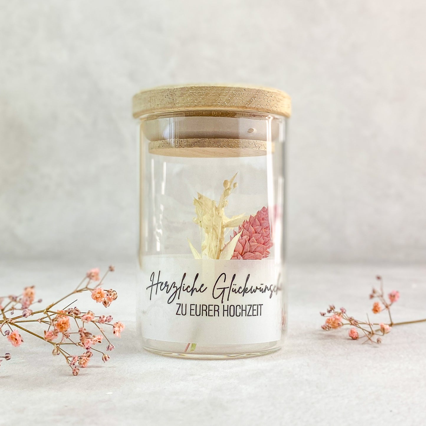 Geschenkglas Hochzeit mit Trockenblumen